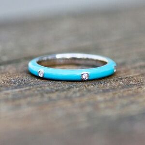 New Turquoise Rainbow Enamel Band, Sterling Silver Stacking Ring